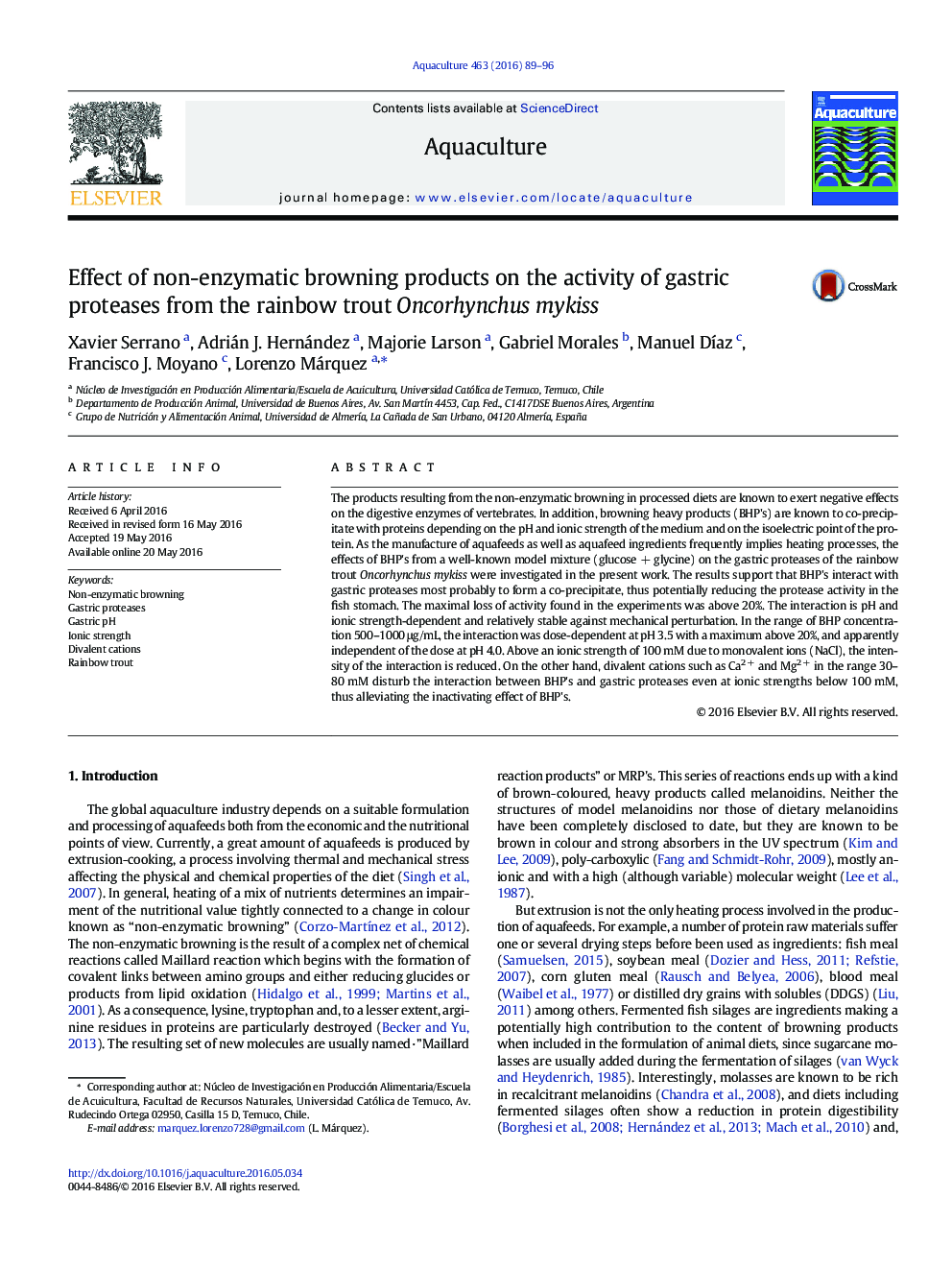 Effect of non-enzymatic browning products on the activity of gastric proteases from the rainbow trout Oncorhynchus mykiss