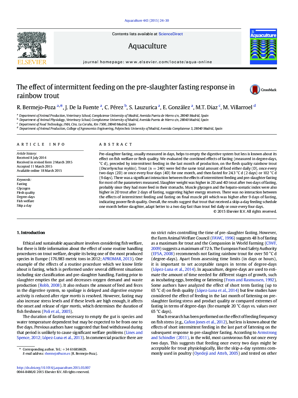 The effect of intermittent feeding on the pre-slaughter fasting response in rainbow trout