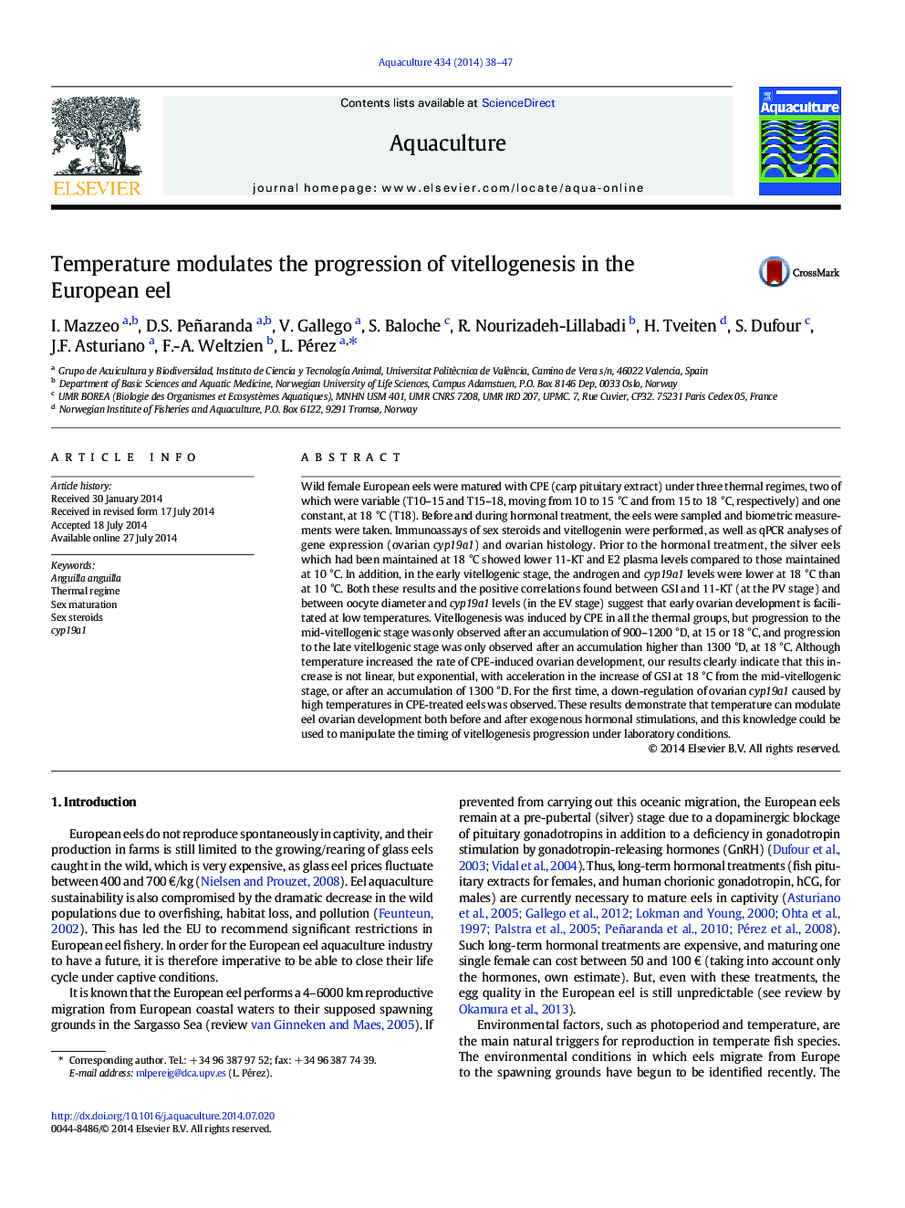 Temperature modulates the progression of vitellogenesis in the European eel