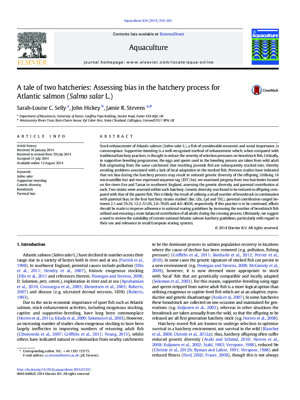 A tale of two hatcheries: Assessing bias in the hatchery process for Atlantic salmon (Salmo salar L.)