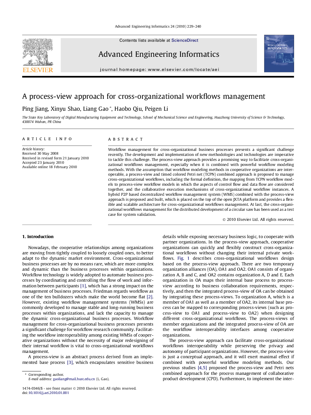 A process-view approach for cross-organizational workflows management