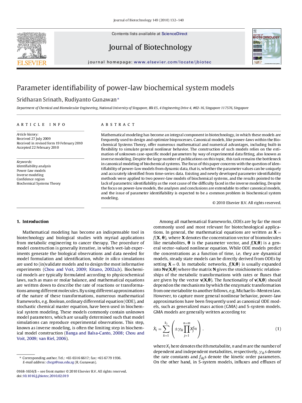 Parameter identifiability of power-law biochemical system models