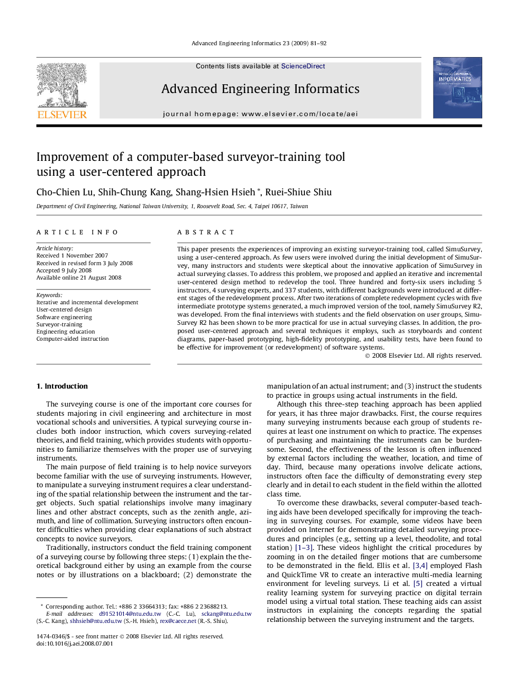 Improvement of a computer-based surveyor-training tool using a user-centered approach