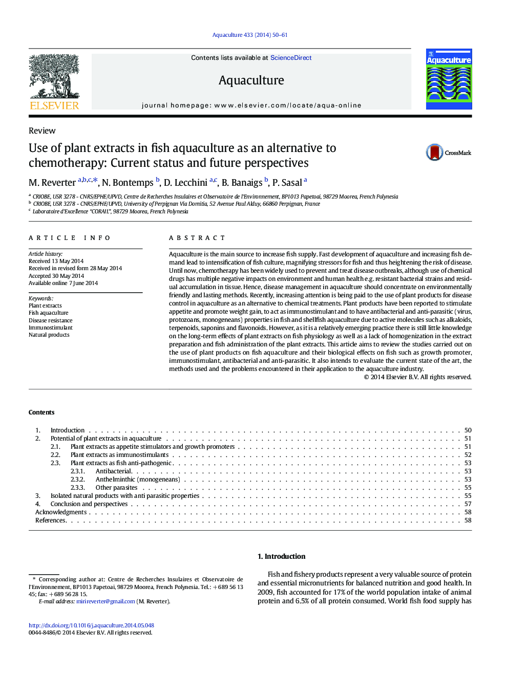 Use of plant extracts in fish aquaculture as an alternative to chemotherapy: Current status and future perspectives