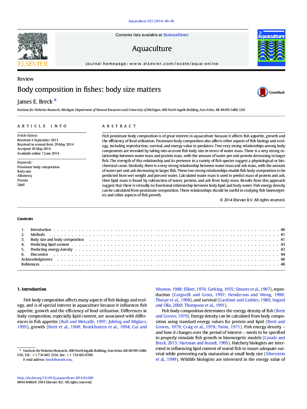 Body composition in fishes: body size matters