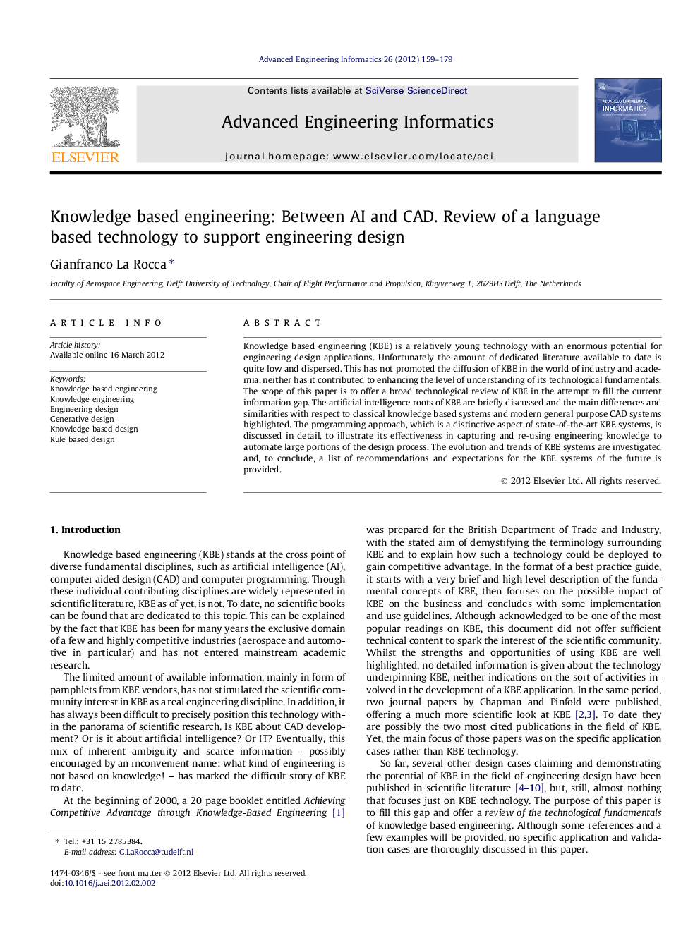 Knowledge based engineering: Between AI and CAD. Review of a language based technology to support engineering design