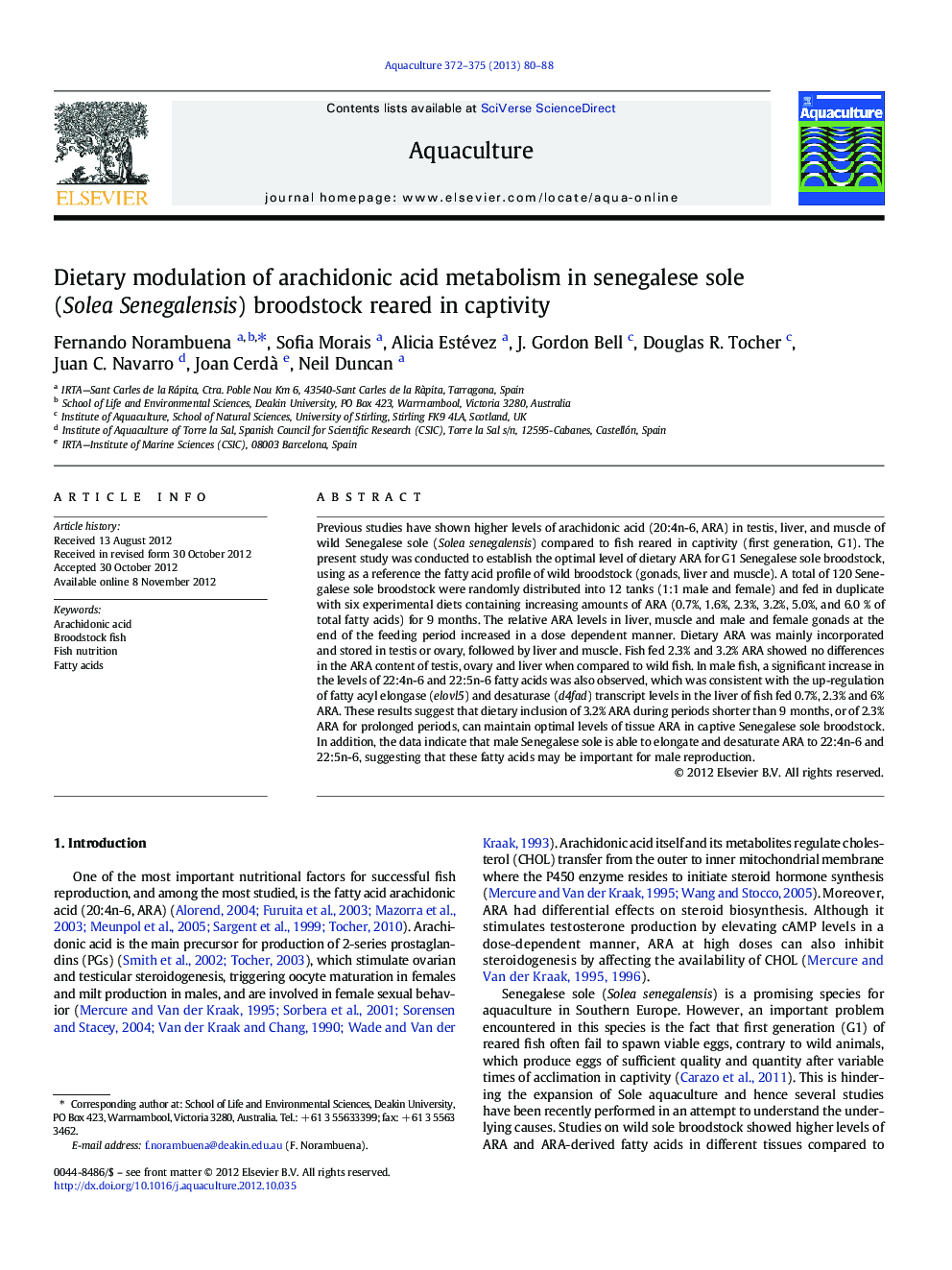 Dietary modulation of arachidonic acid metabolism in senegalese sole (Solea Senegalensis) broodstock reared in captivity
