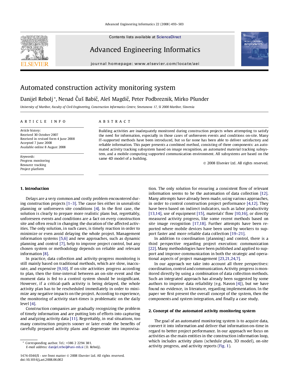 Automated construction activity monitoring system