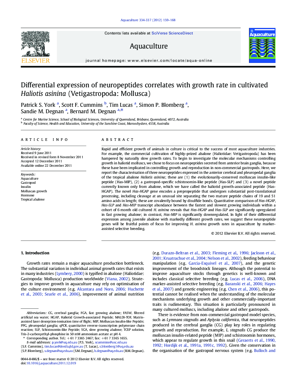 Differential expression of neuropeptides correlates with growth rate in cultivated Haliotis asinina (Vetigastropoda: Mollusca)
