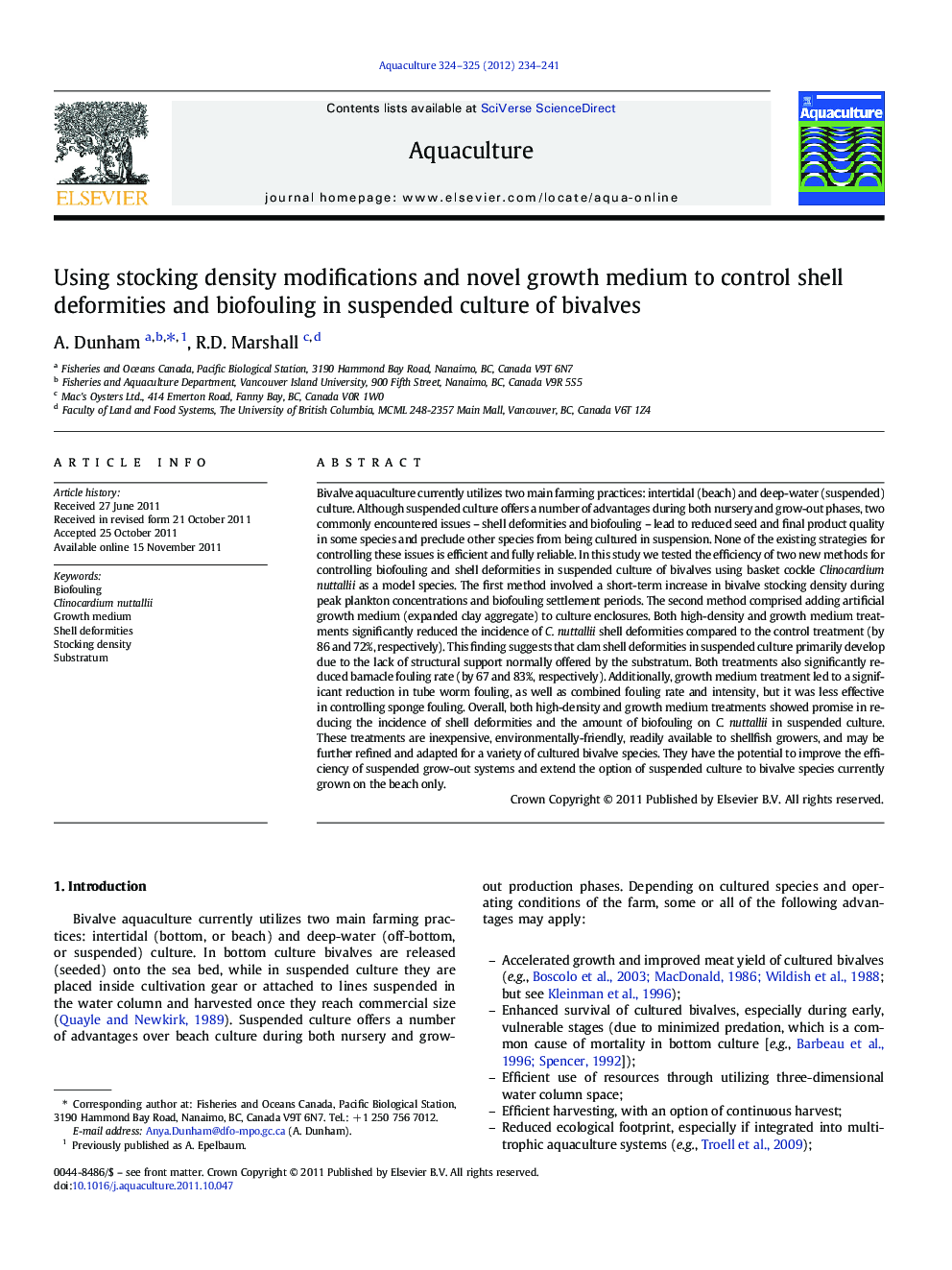 Using stocking density modifications and novel growth medium to control shell deformities and biofouling in suspended culture of bivalves