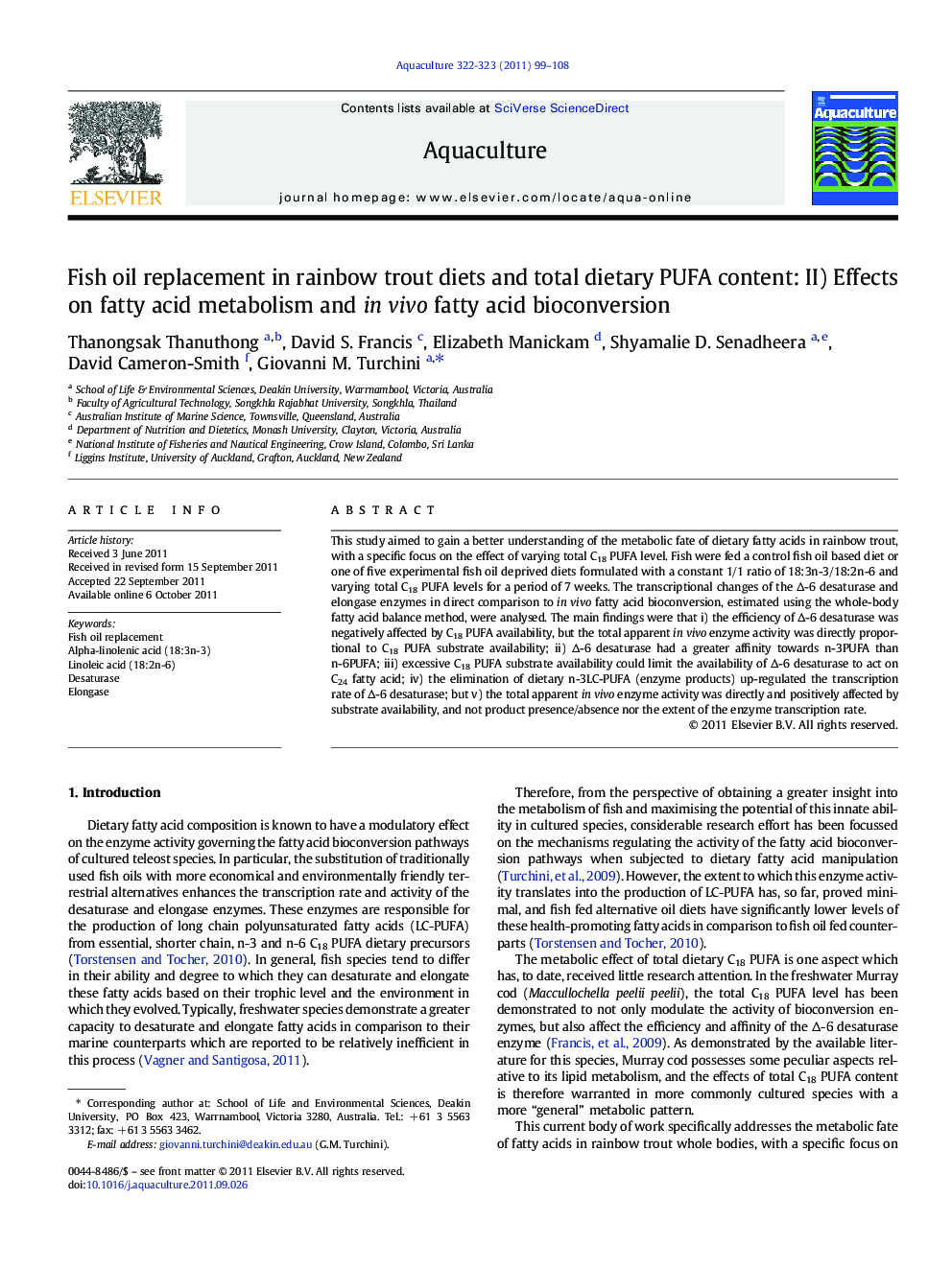 Fish oil replacement in rainbow trout diets and total dietary PUFA content: II) Effects on fatty acid metabolism and in vivo fatty acid bioconversion