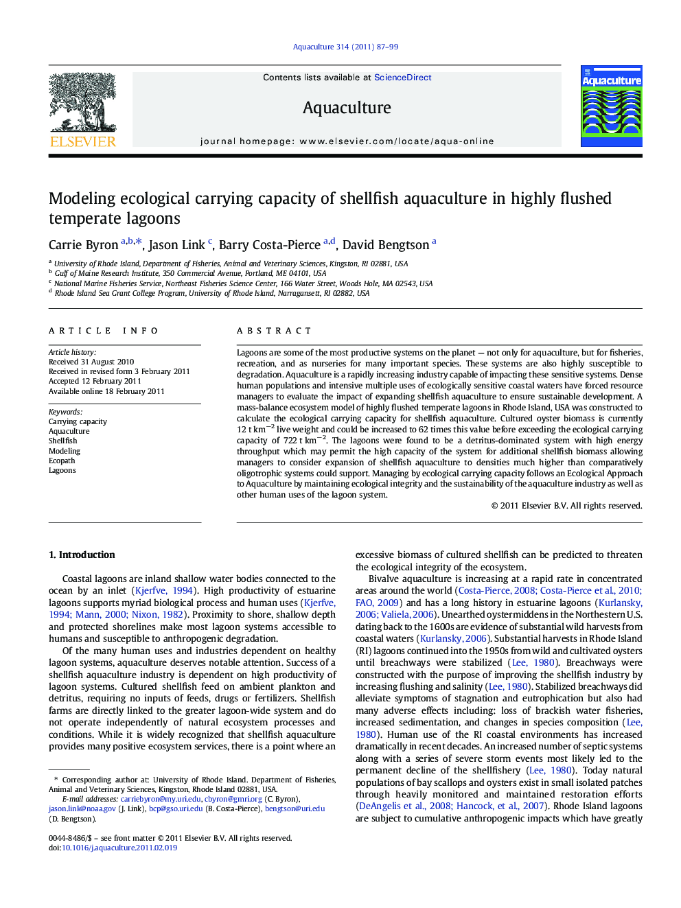 Modeling ecological carrying capacity of shellfish aquaculture in highly flushed temperate lagoons