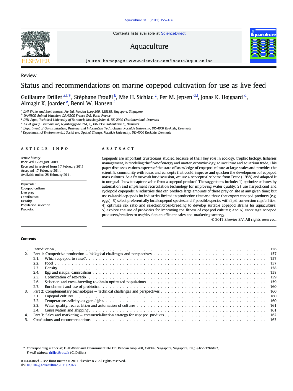 Status and recommendations on marine copepod cultivation for use as live feed