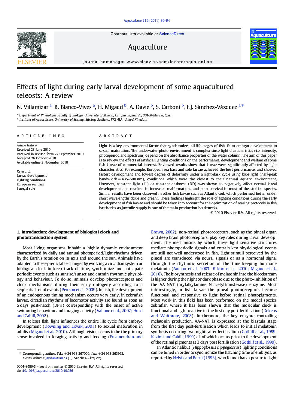 Effects of light during early larval development of some aquacultured teleosts: A review