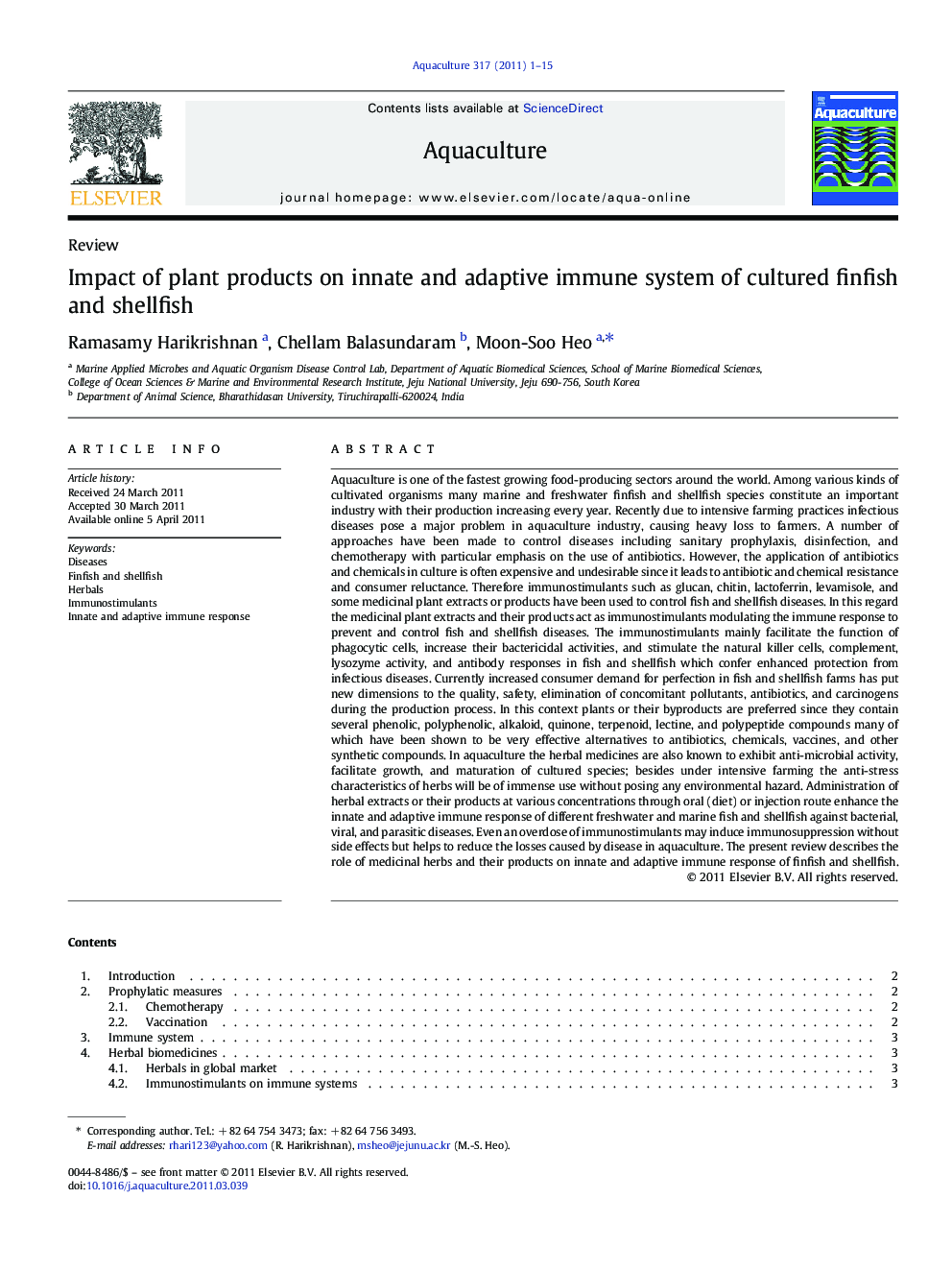 Impact of plant products on innate and adaptive immune system of cultured finfish and shellfish