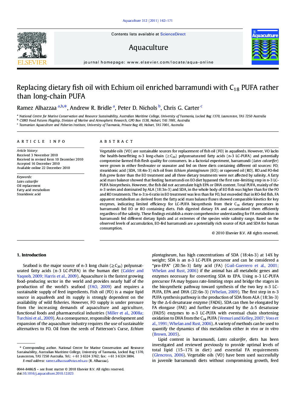 Replacing dietary fish oil with Echium oil enriched barramundi with C18 PUFA rather than long-chain PUFA