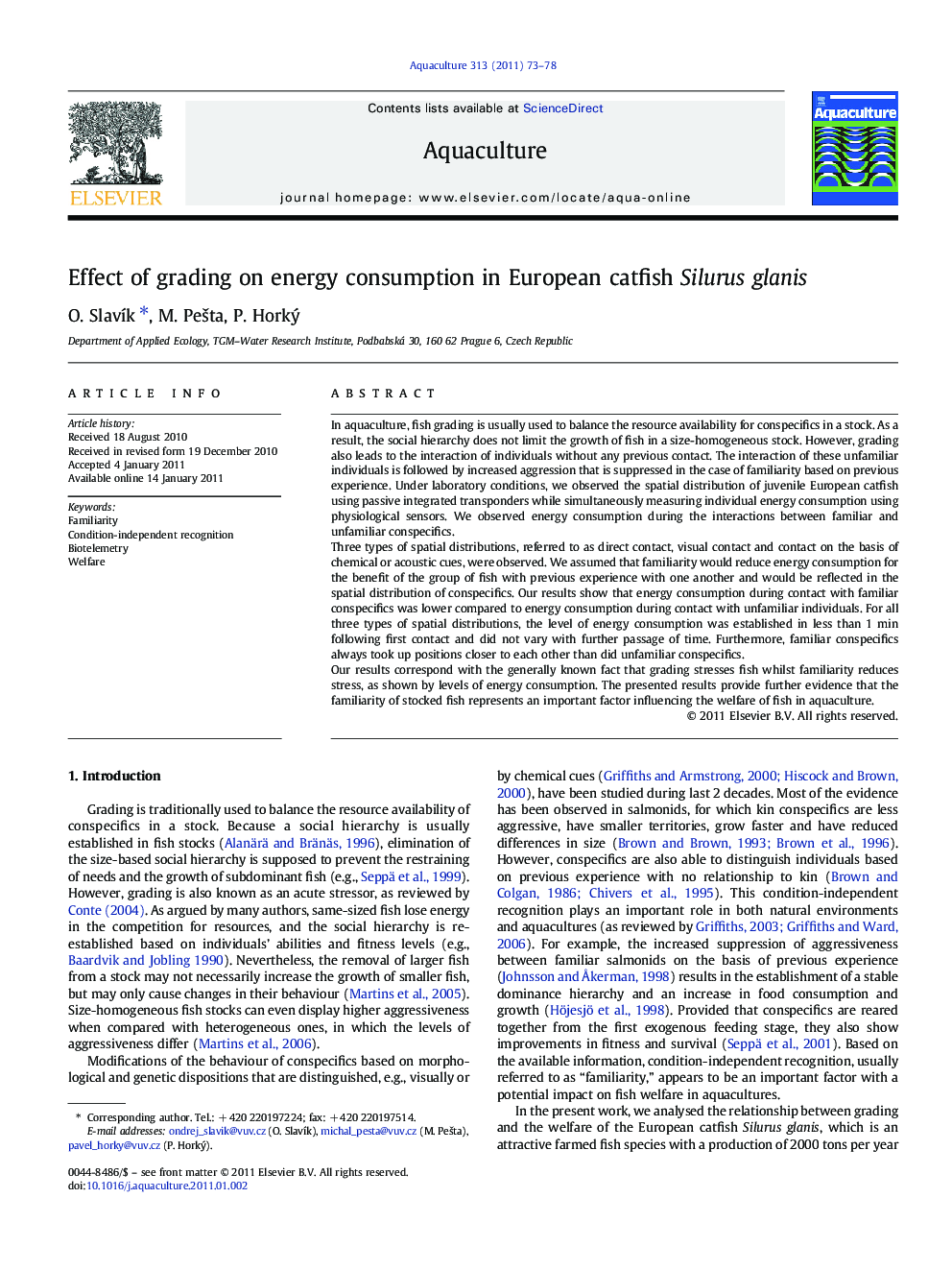 Effect of grading on energy consumption in European catfish Silurus glanis