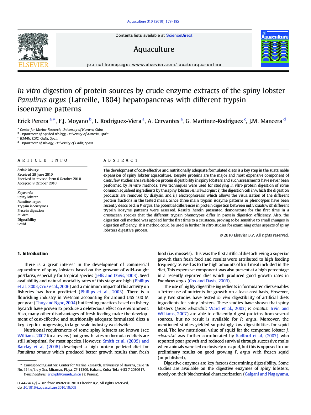 In vitro digestion of protein sources by crude enzyme extracts of the spiny lobster Panulirus argus (Latreille, 1804) hepatopancreas with different trypsin isoenzyme patterns