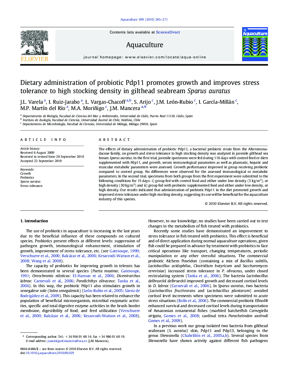 Dietary administration of probiotic Pdp11 promotes growth and improves stress tolerance to high stocking density in gilthead seabream Sparus auratus