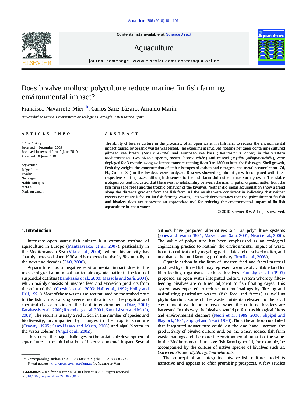 Does bivalve mollusc polyculture reduce marine fin fish farming environmental impact?