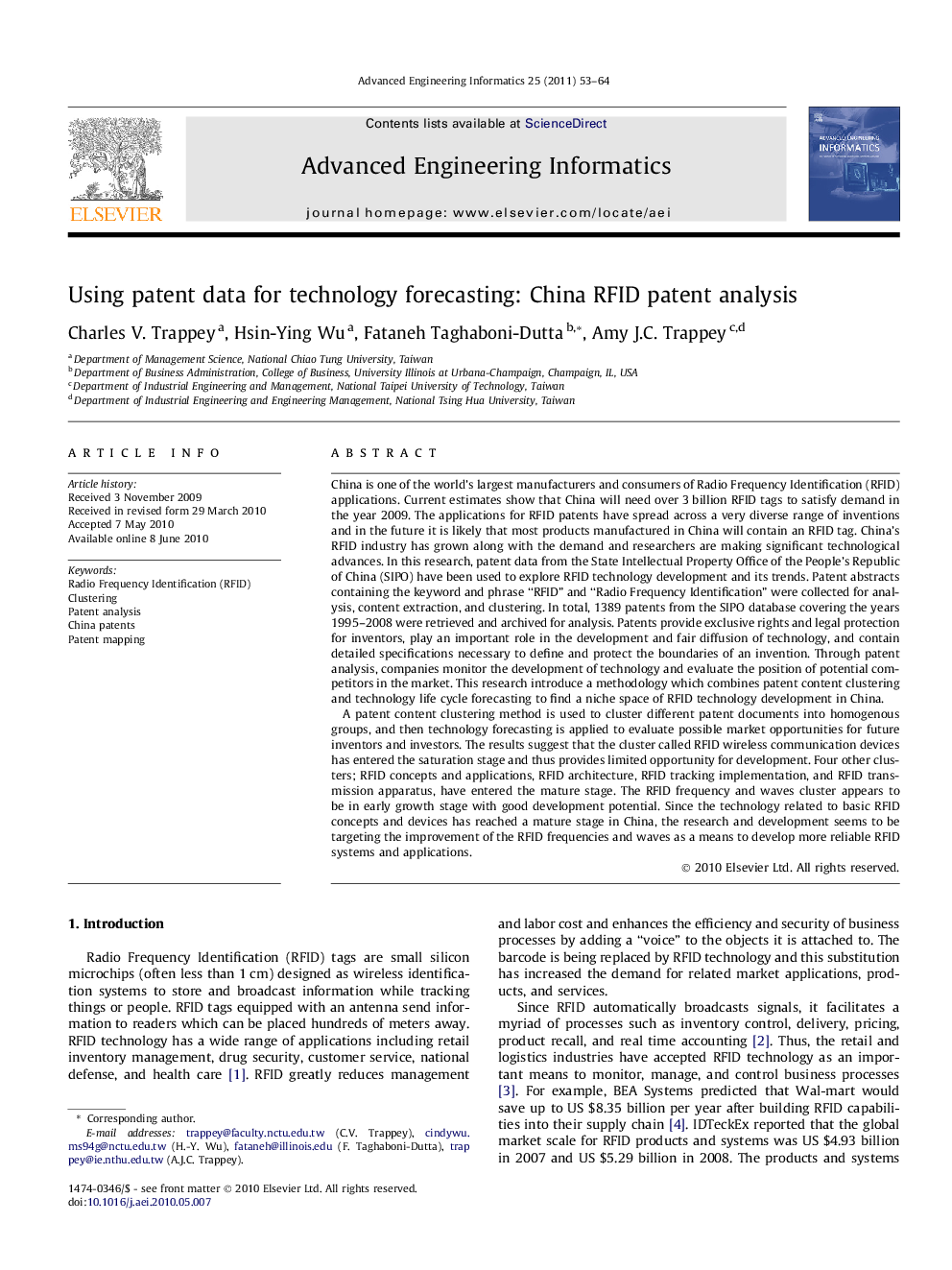 Using patent data for technology forecasting: China RFID patent analysis