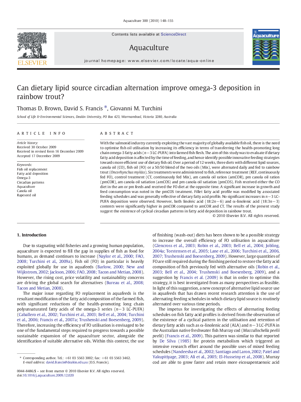 Can dietary lipid source circadian alternation improve omega-3 deposition in rainbow trout?