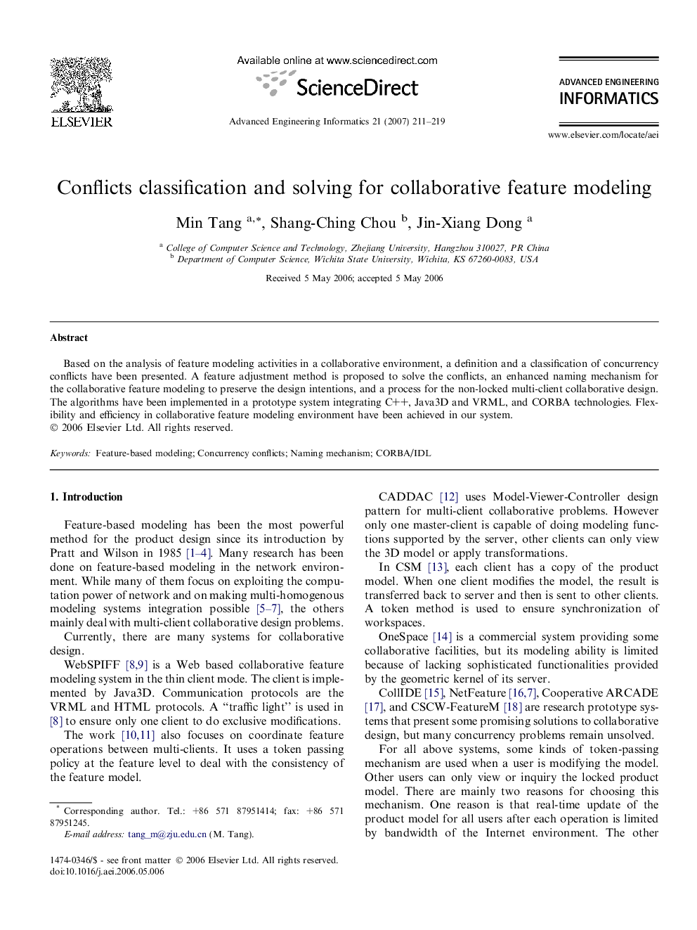 Conflicts classification and solving for collaborative feature modeling