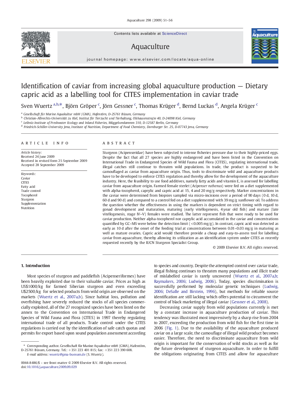 Identification of caviar from increasing global aquaculture production — Dietary capric acid as a labelling tool for CITES implementation in caviar trade