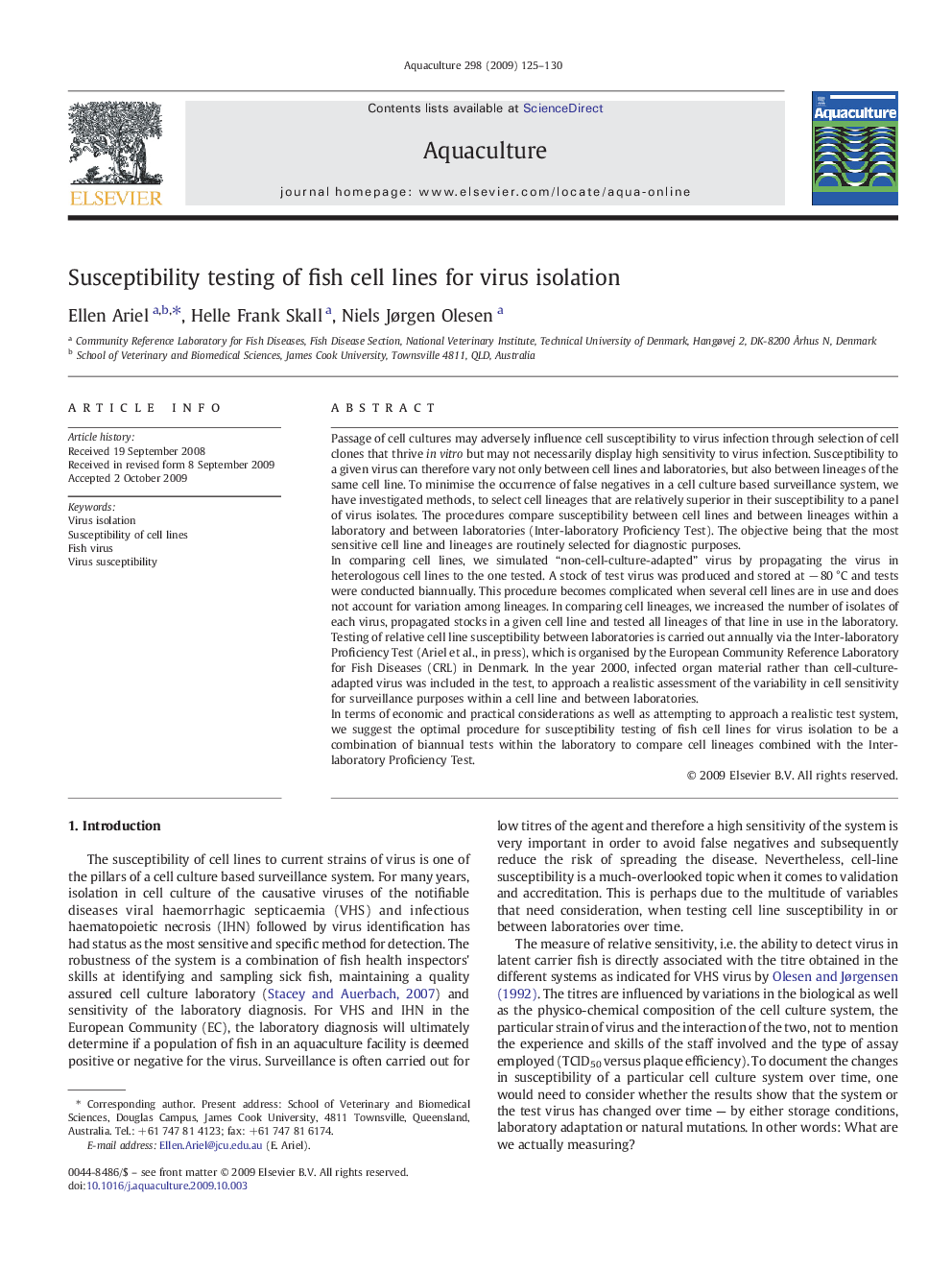 Susceptibility testing of fish cell lines for virus isolation