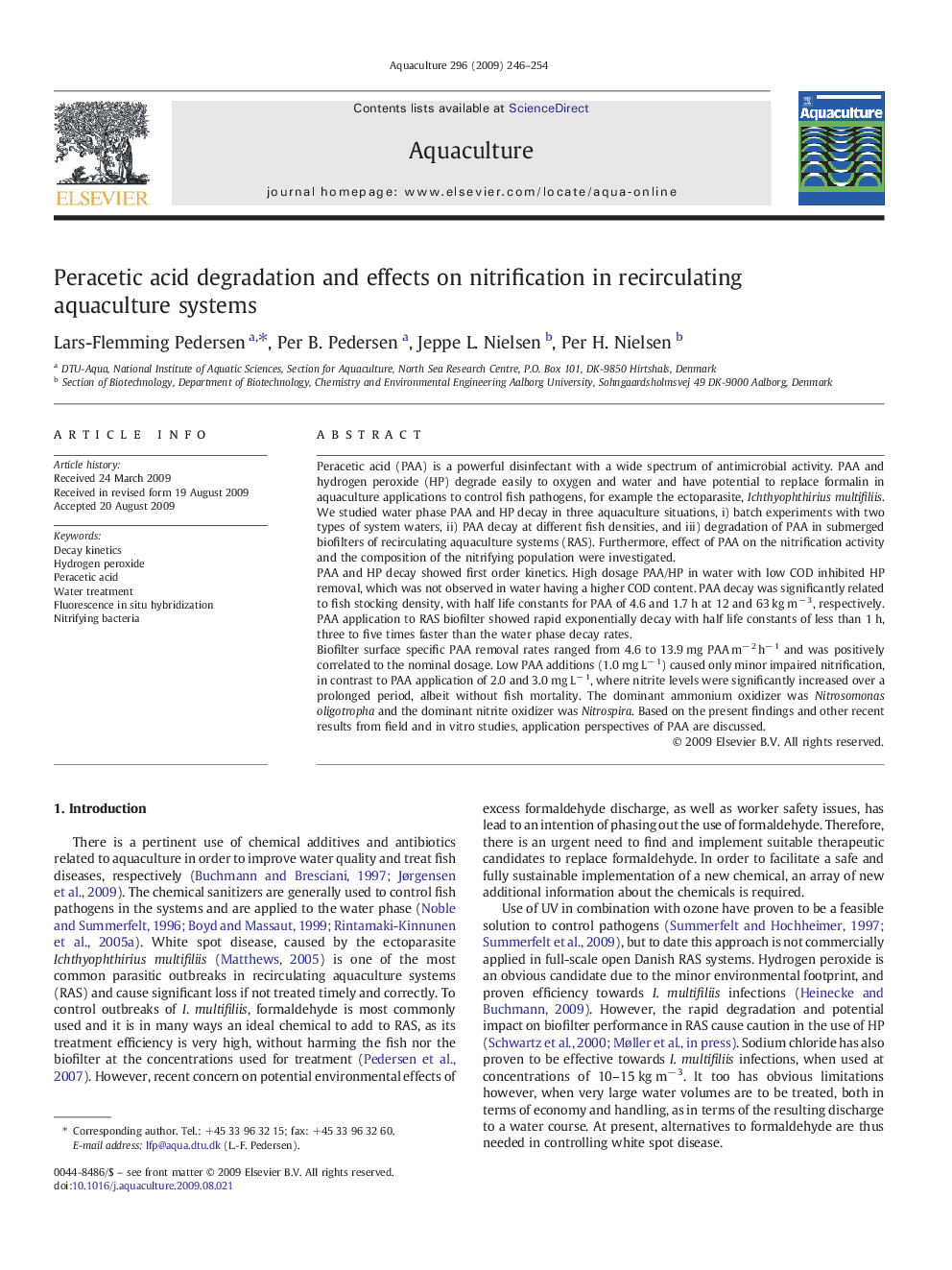 Peracetic acid degradation and effects on nitrification in recirculating aquaculture systems