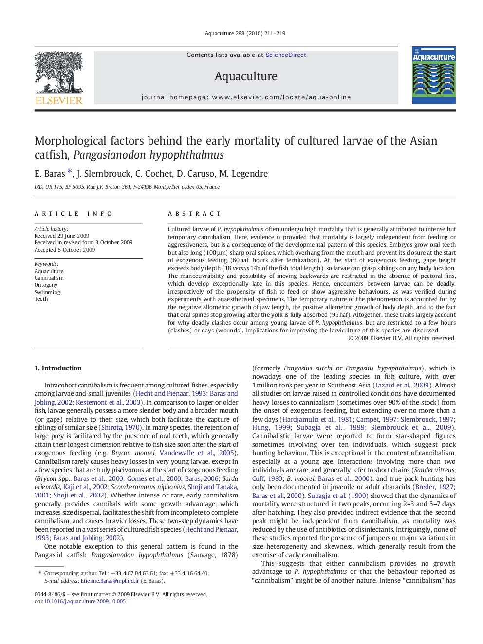 Morphological factors behind the early mortality of cultured larvae of the Asian catfish, Pangasianodon hypophthalmus