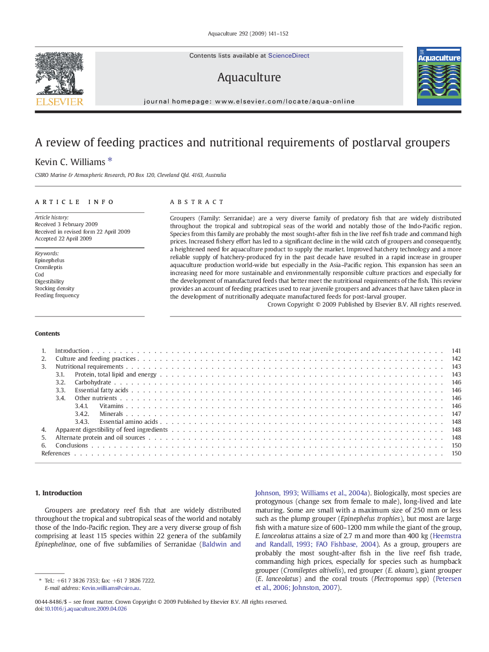 A review of feeding practices and nutritional requirements of postlarval groupers