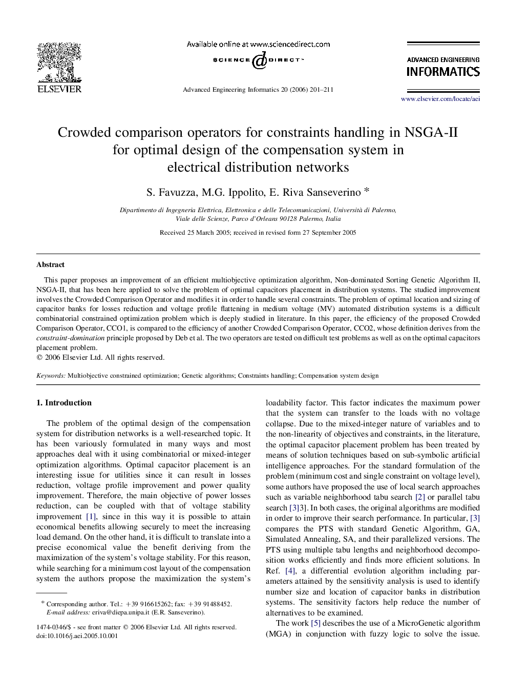 Crowded comparison operators for constraints handling in NSGA-II for optimal design of the compensation system in electrical distribution networks