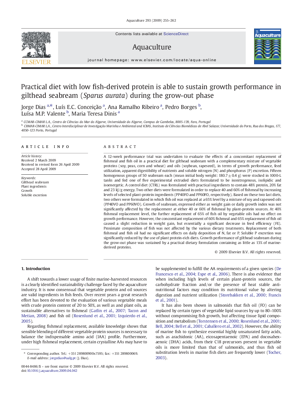 Practical diet with low fish-derived protein is able to sustain growth performance in gilthead seabream (Sparus aurata) during the grow-out phase