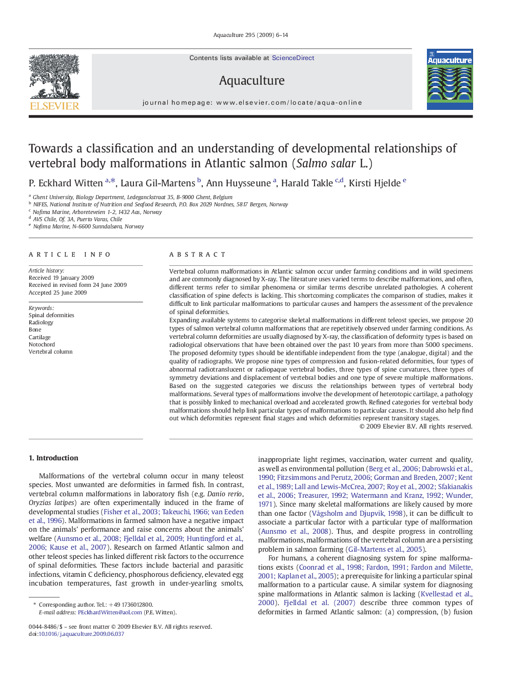 Towards a classification and an understanding of developmental relationships of vertebral body malformations in Atlantic salmon (Salmo salar L.)