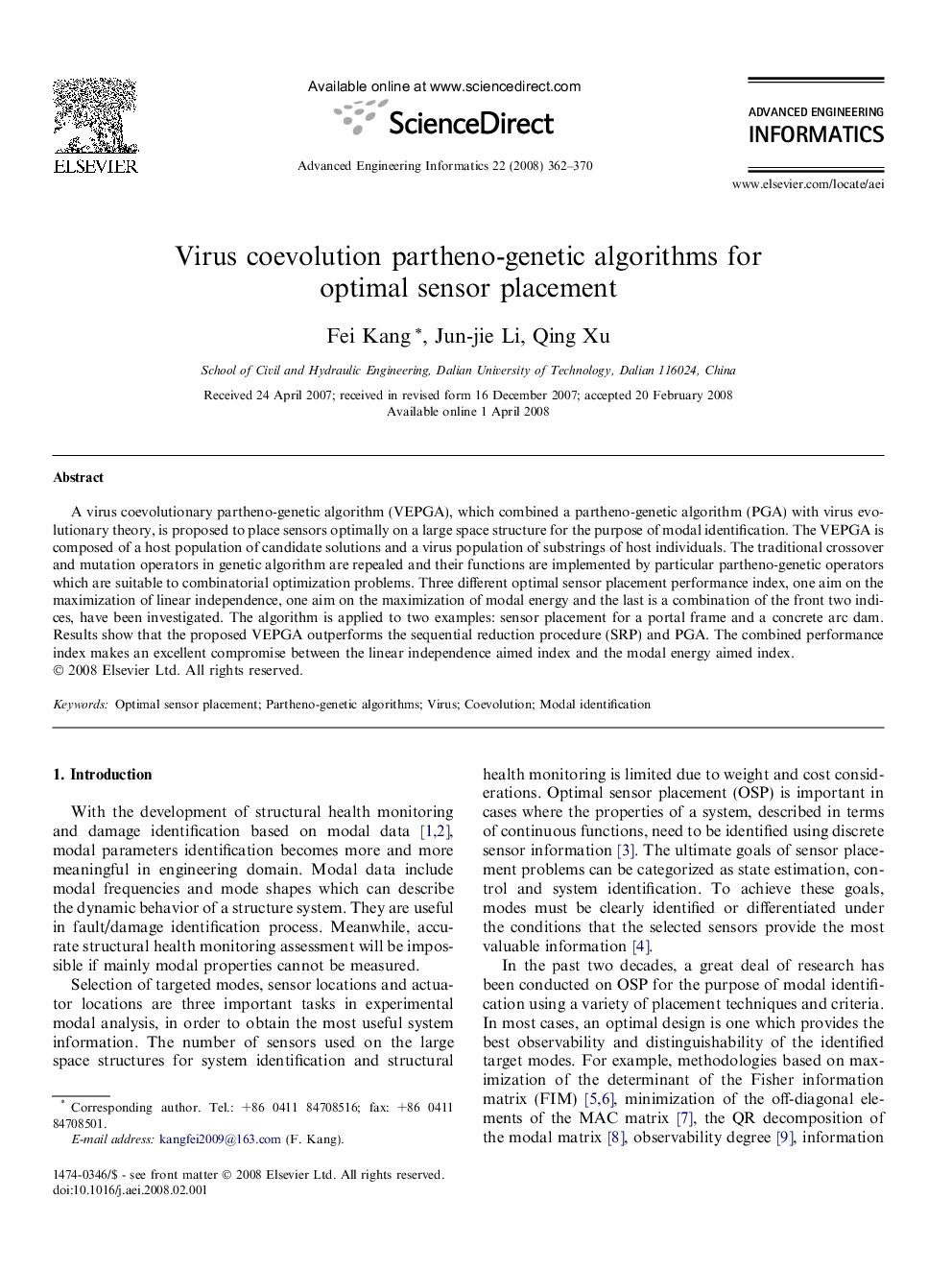 Virus coevolution partheno-genetic algorithms for optimal sensor placement