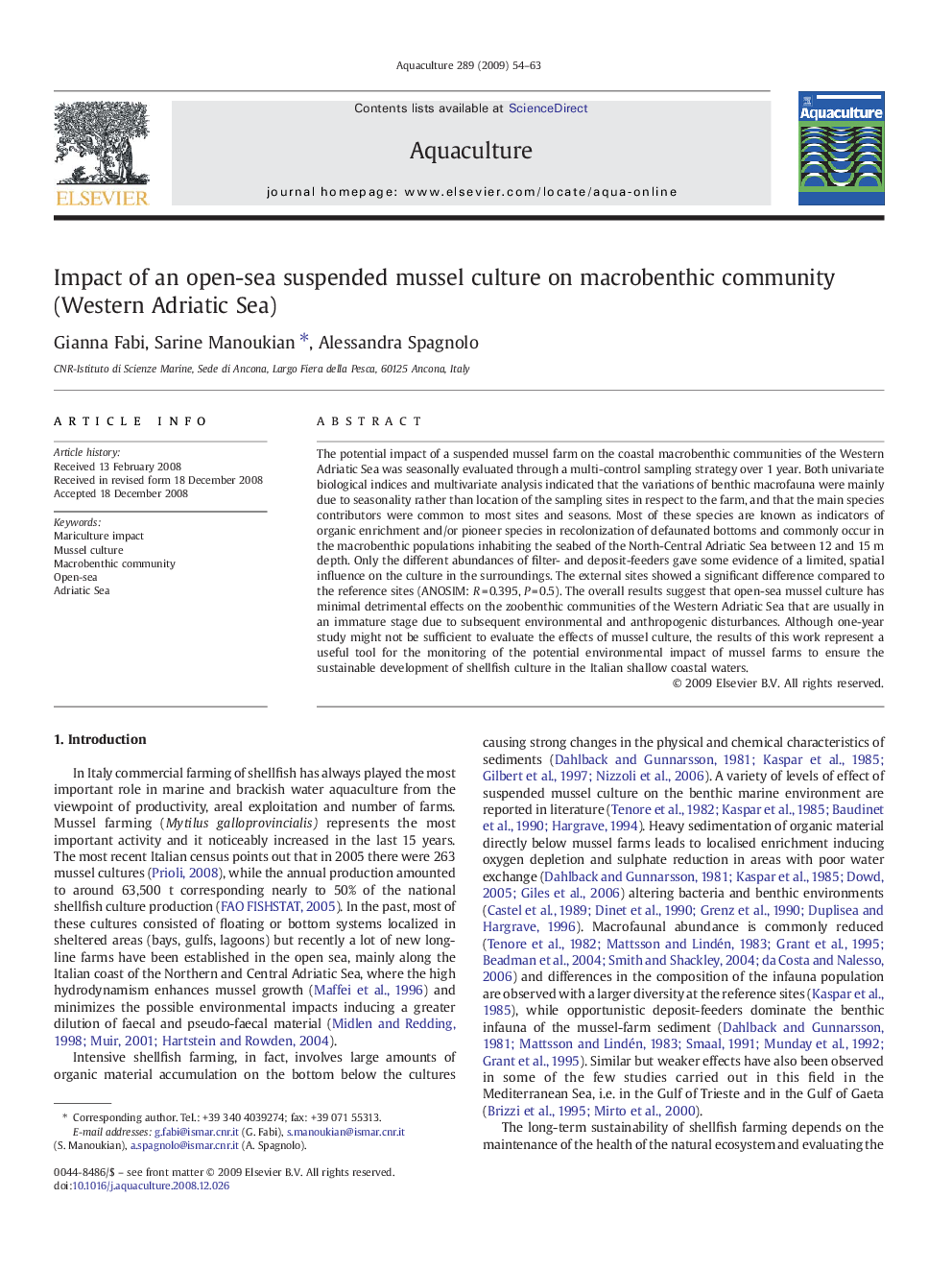 Impact of an open-sea suspended mussel culture on macrobenthic community (Western Adriatic Sea)