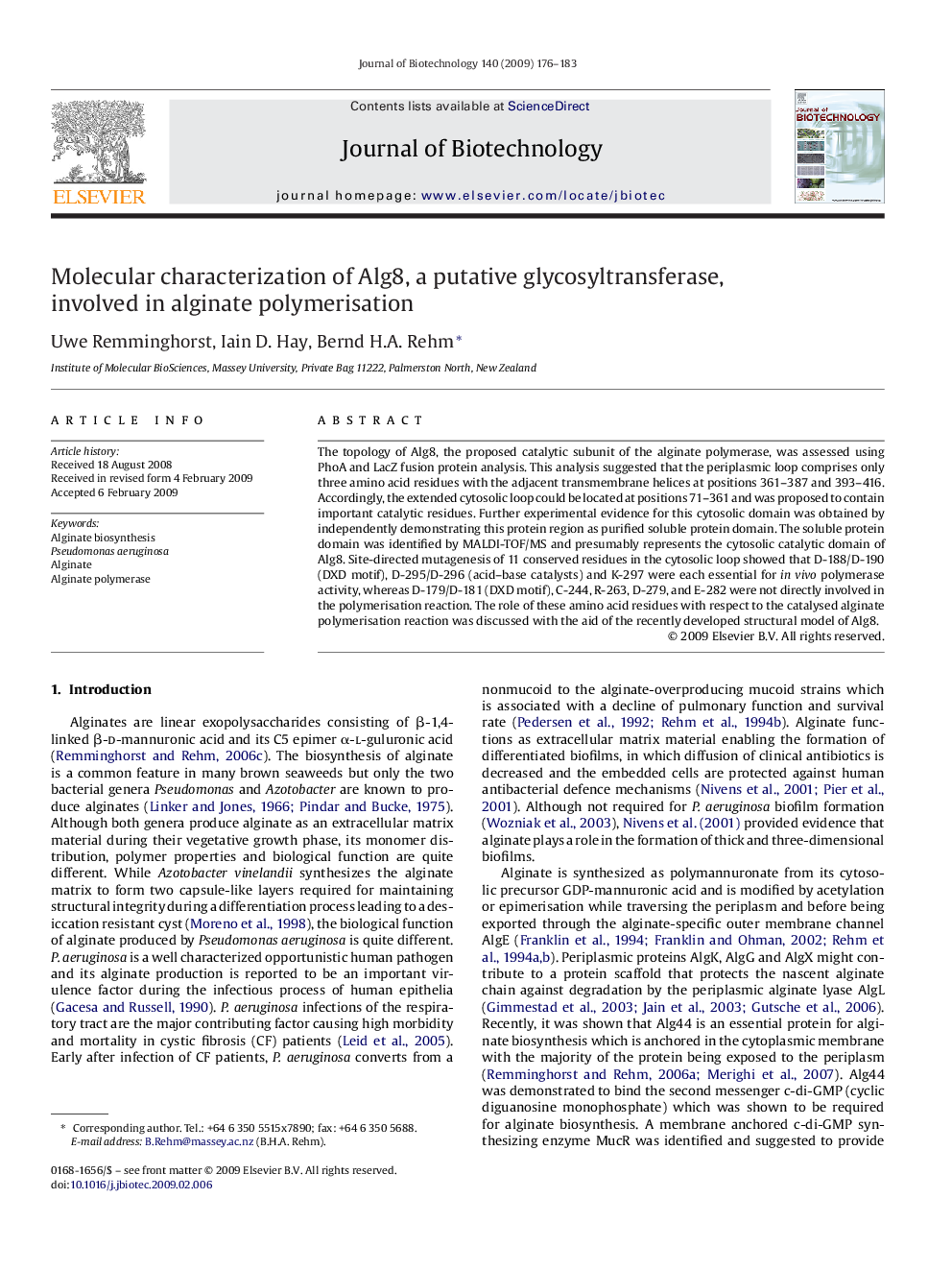 Molecular characterization of Alg8, a putative glycosyltransferase, involved in alginate polymerisation