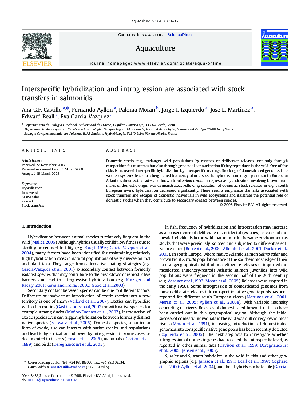 Interspecific hybridization and introgression are associated with stock transfers in salmonids