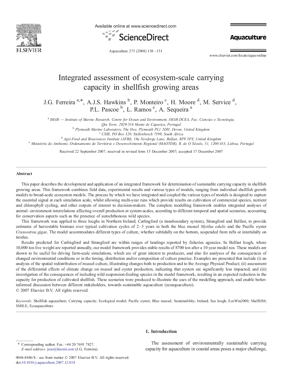 Integrated assessment of ecosystem-scale carrying capacity in shellfish growing areas