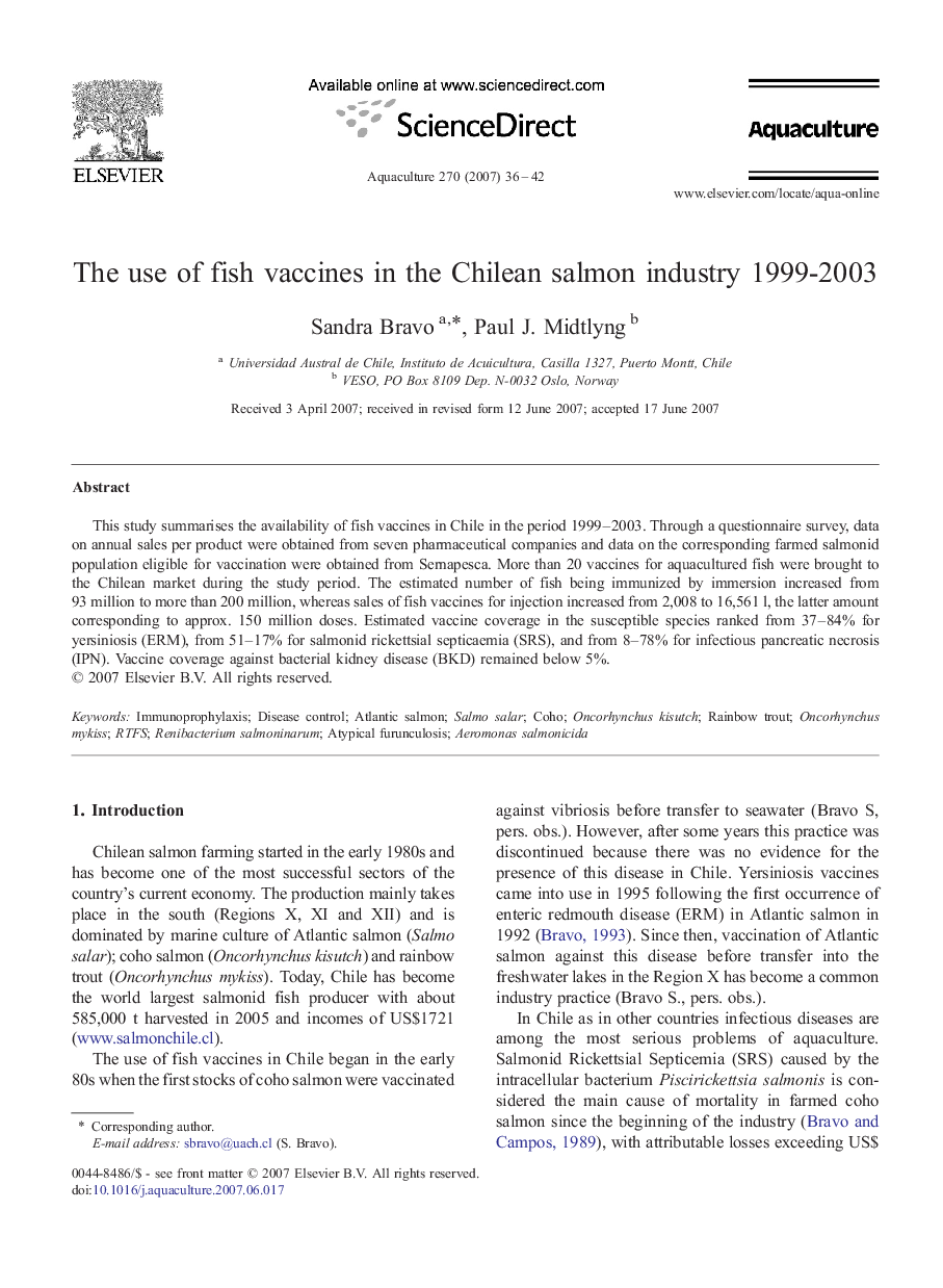 The use of fish vaccines in the Chilean salmon industry 1999-2003