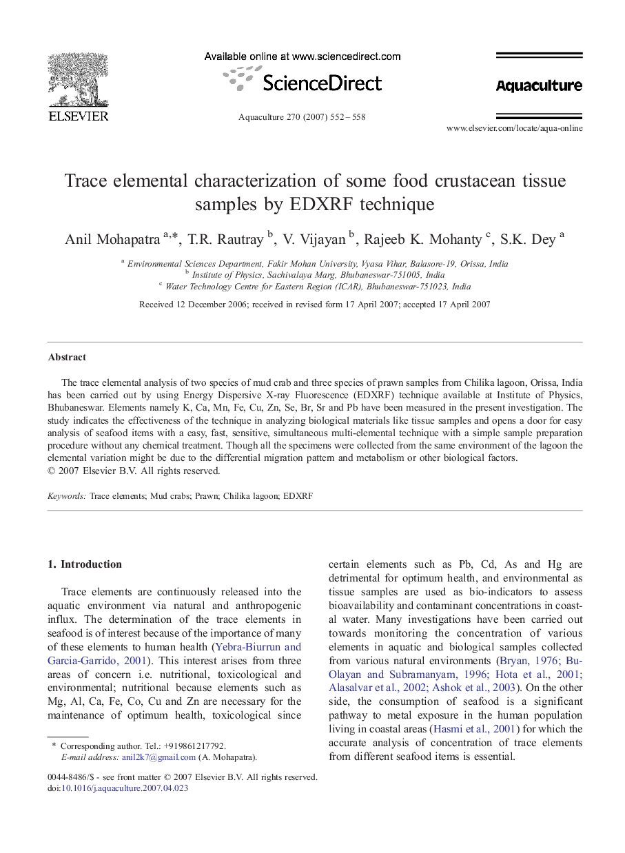 Trace elemental characterization of some food crustacean tissue samples by EDXRF technique