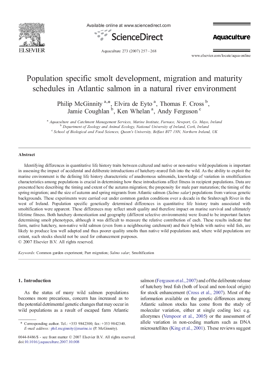 Population specific smolt development, migration and maturity schedules in Atlantic salmon in a natural river environment