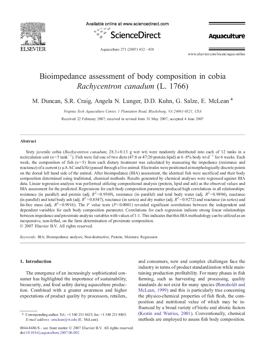 Bioimpedance assessment of body composition in cobia Rachycentron canadum (L. 1766)