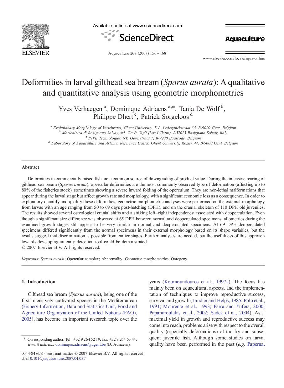 Deformities in larval gilthead sea bream (Sparus aurata): A qualitative and quantitative analysis using geometric morphometrics