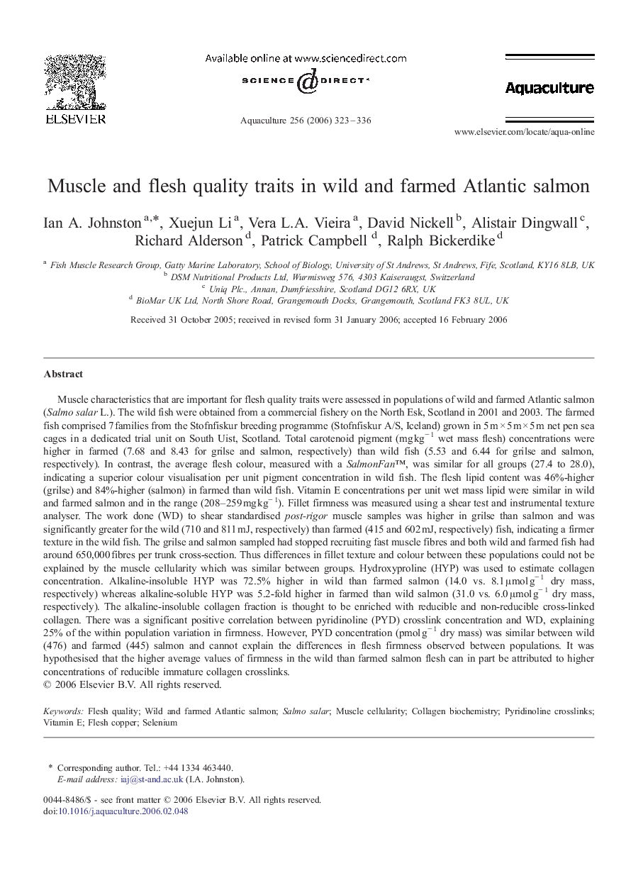 Muscle and flesh quality traits in wild and farmed Atlantic salmon