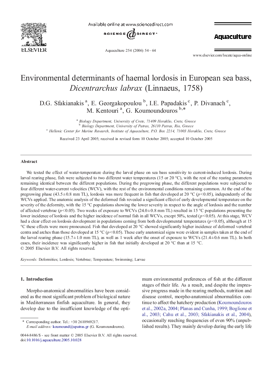 Environmental determinants of haemal lordosis in European sea bass, Dicentrarchus labrax (Linnaeus, 1758)