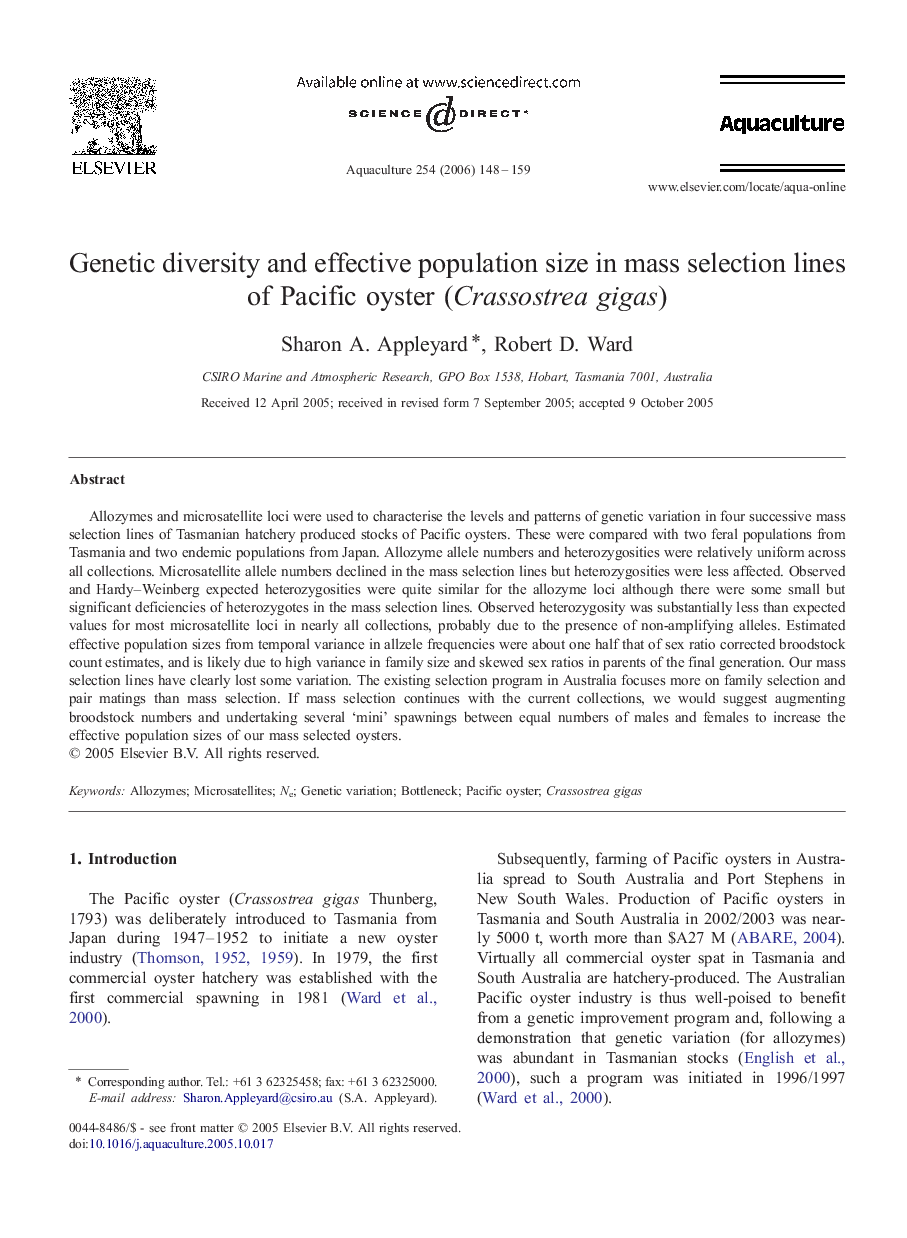 Genetic diversity and effective population size in mass selection lines of Pacific oyster (Crassostrea gigas)