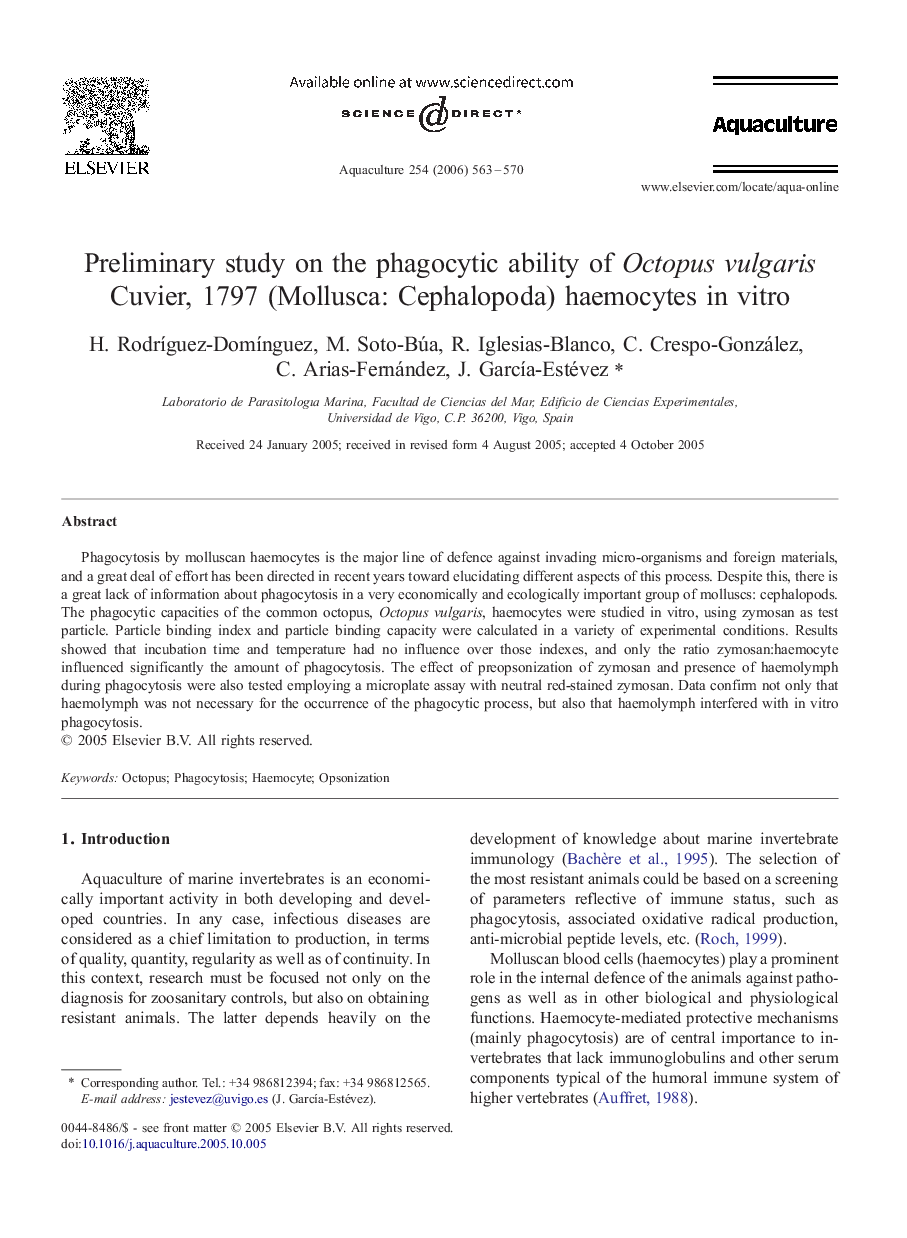 Preliminary study on the phagocytic ability of Octopus vulgaris Cuvier, 1797 (Mollusca: Cephalopoda) haemocytes in vitro