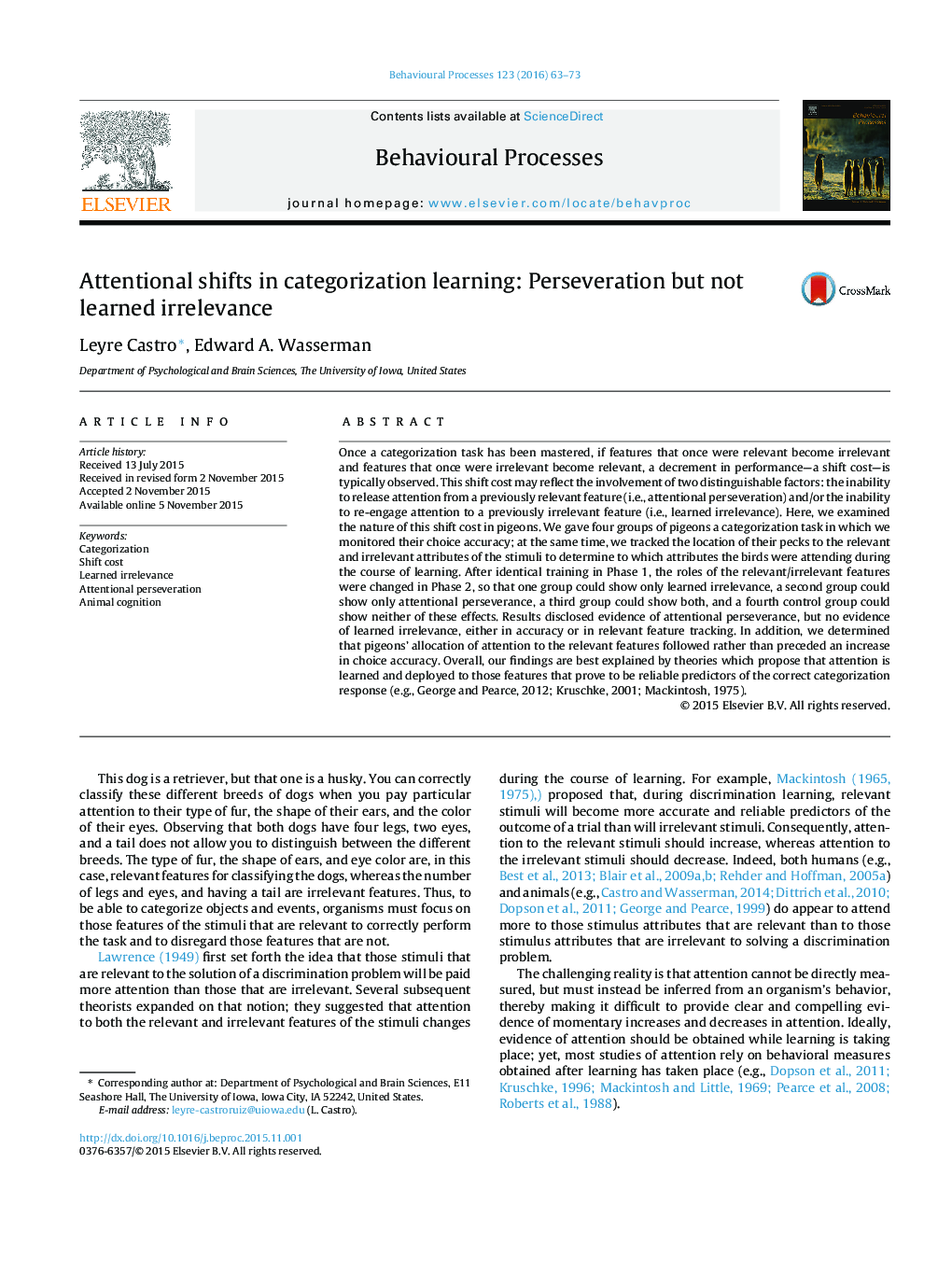 Attentional shifts in categorization learning: Perseveration but not learned irrelevance